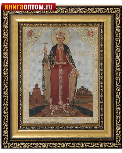 Икона св. равноапостольный князь Владимир. Киот (узкий), багет, стекло